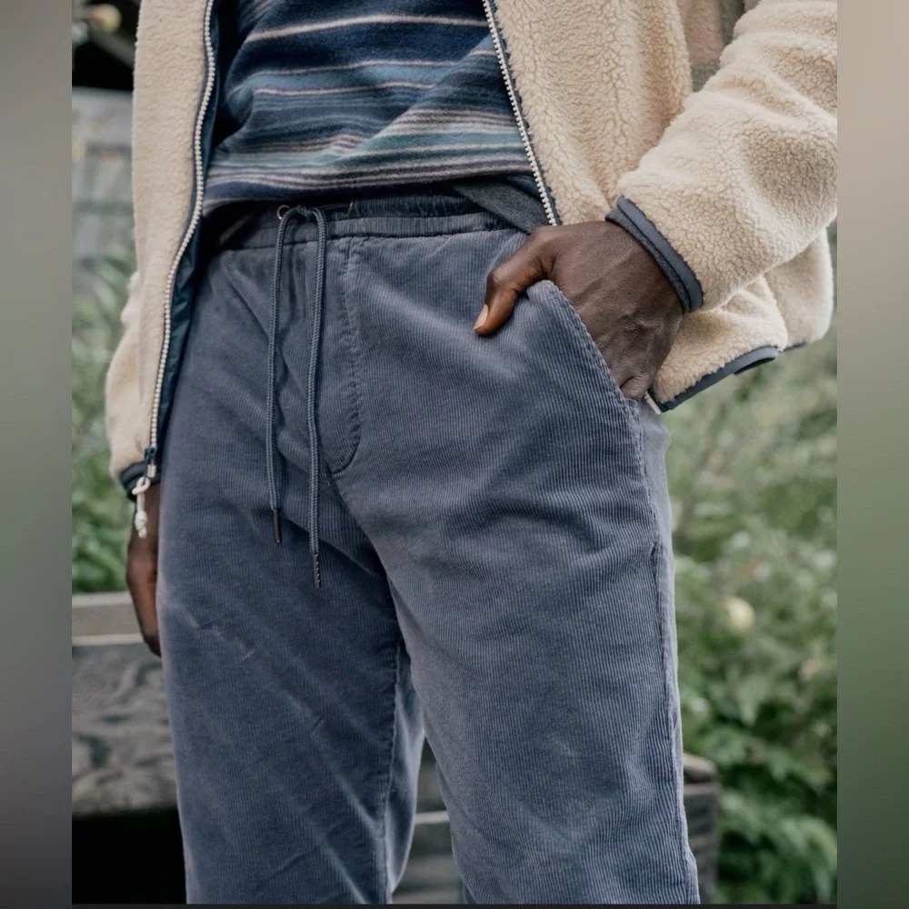 Marine Layer Men's Ash Navy Corduroy Drawstring Slim Straight Fit Pants XLarge - Picture 6 of 8